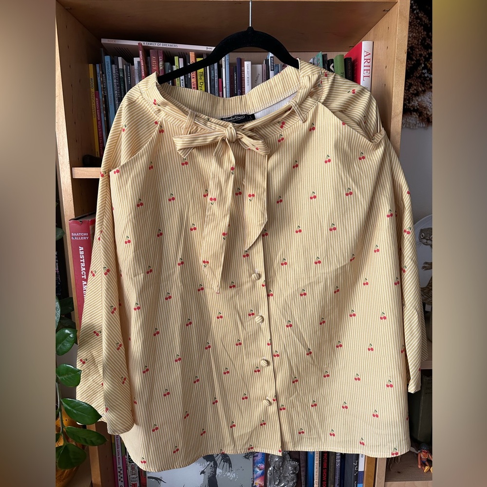 Yellow with White Stripes Cherries Swing Skirt